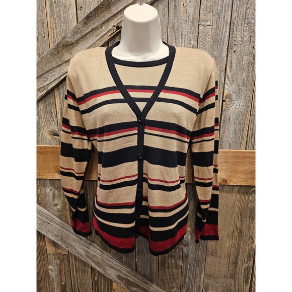 Alfred dunner M PETITE Layered striped blouse cardigan look EUC ^* - Picture 1 of 8